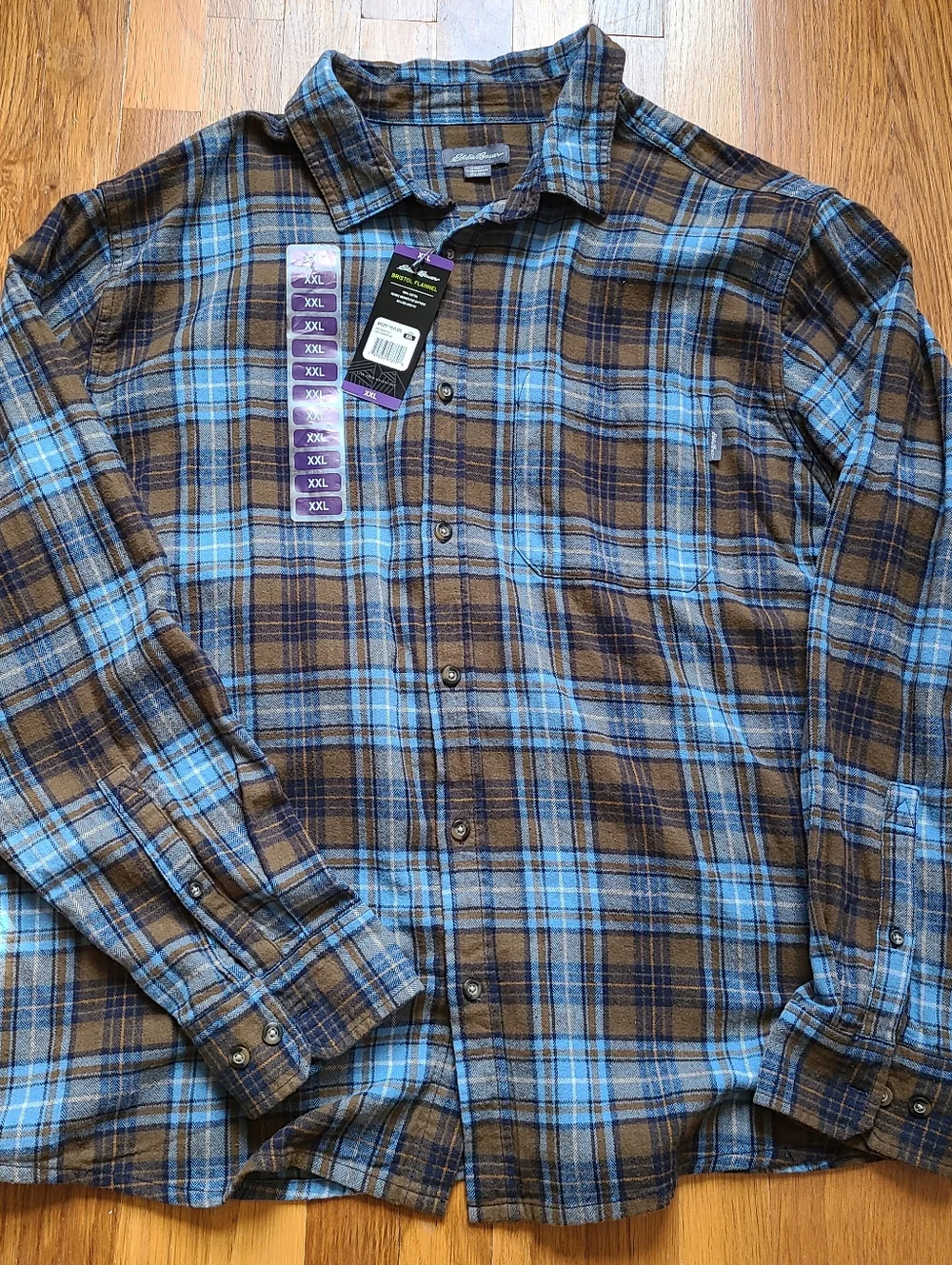 Eddie Bauer Plaid Button-Down Shirt Flannel- Light Blue & Brown Sz XXL - Picture 1 of 6